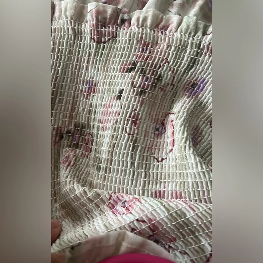 Never Worn! Black Tape Floral Mini Dress! Size:XL Color:Pink/Green on Taupe. - Picture 6 of 7